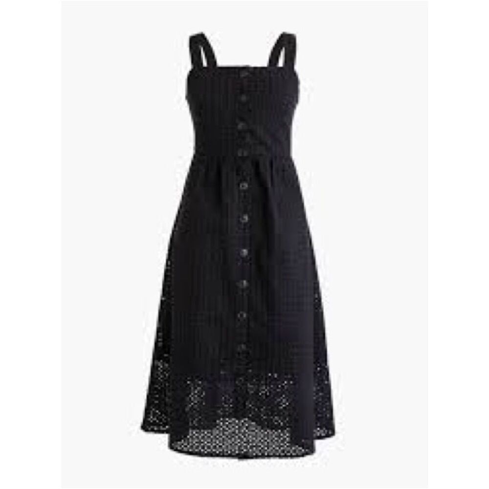 J. Crew Black Eyelet-Strap Midi Dress 100% Cotton Minimalist Pockets SZ 00P